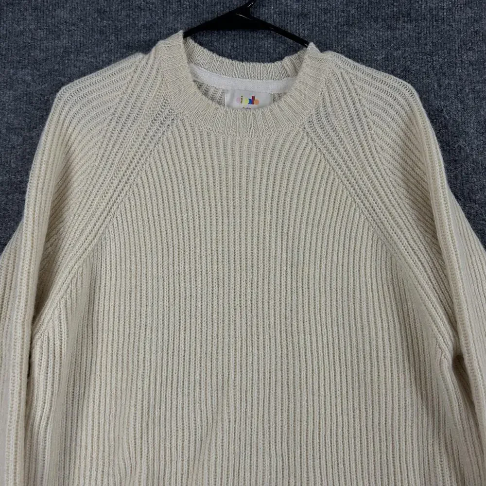Oi Polloi Sweater Men Large 100% Wool Chunky Knit Beige Crewneck Cozy Comfy Warm